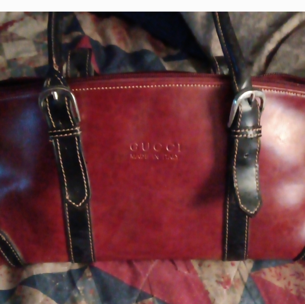 Gucci Men's Burgundy Leather Duffel Bag